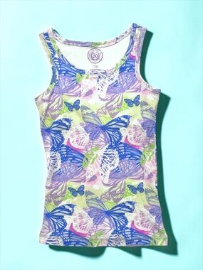 SO Girls Butterfly Ribbed Tank Pastel Multicolor Size 7/8 EUC